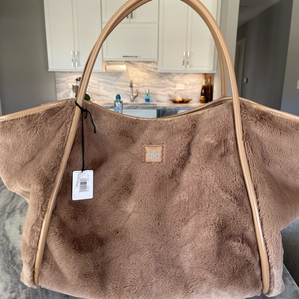 ALO Yoga Toasted Almond Faux Fur Tote Bag - Picture 9 of 9